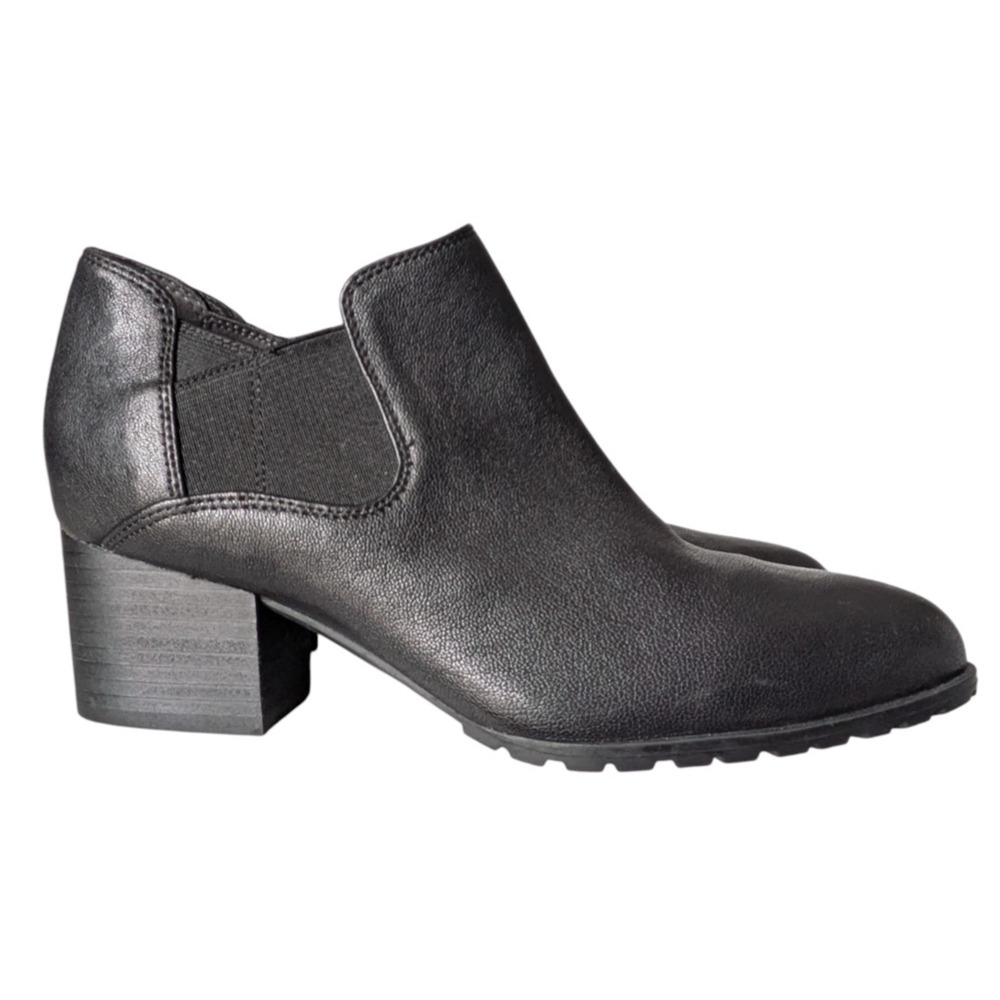 Vionic Belmont Black Leather Shooties Ankle Booties New Sz 6 Block Heel Pointed